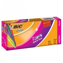 Plumas Bic Cristal Intenso Fashion Punto Grueso Colores Surtidos 1/12 Piezas 81992