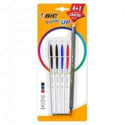 Plumas Bic Cristal Up Tinta Negra Roja Azul 1/4 Piezas + Lápiz Gratis 73815